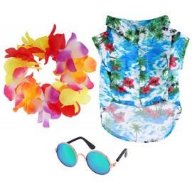 Haakong 3 Pieces Pet Hawaiian Costume Summer Puppy Shirts Sunglasses and Wreath for Medium to Large Dog Cat (XX-Large)