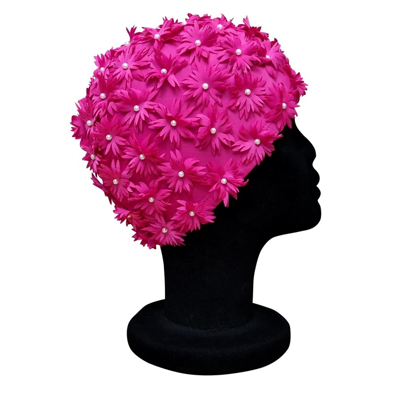 CHEX Daisy Ladies Elasticated Ruffle Flower Beaded Effect Swimming Cap