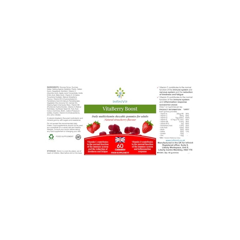 VitaBerry Boost Multivitamins Gummies for Men, Women, High Strenght, 60