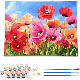LOMSIOY Large Paint by Number Kit for Adults, DIY Easy Flower Oil Painting with Brushes, Hooks - Landscape Art Kits for Beginners - Suitable for Bedroom, Wall, Door Decor (16x20 Inch)