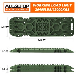 ALL-TOP Traction Boards with Build-in Jack Base, 2PCS Recovery Boards & Mounting Kit for Overlanding (4th Gen, Army Green)