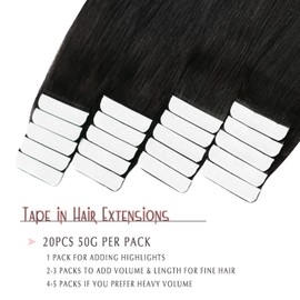 SURNEL Tape in Hair Extensions Ombre Color 1B Off Black Fading To 4 Middle Brown Human Hair Tape in Extensions 20pcs 50g 14 inch(#1BT4-14)