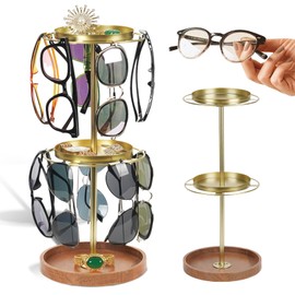 Sporgo Two Layers Rotation Glasses Holder: 360° Rotating Sunglasses Storage Sunglasses Storage Glasses Stand for up to 24 Pairs of Glasses for Desk, Dresser, Table Top