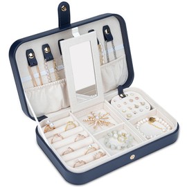 V-LAFUY Small Jewelry Box, Travel Jewelry Case Portable Jewelry Boxes for Women, 2-Layer Jewelry Travel Organizer, Gift for Women Girls, Black B