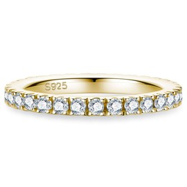 Bo.Dream 2.2mm Round Cubic Zirconia CZ Eternity Band Rings For Women 14K Gold Plated Sterling Silver Size 5