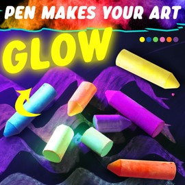 Feifeiya 30 Pcs Glow in the Dark Chalk Under Blacklight, 6 Neon Colors Washable Dustless UV Sidewalk Chalk for Black Light Party Playground Chalkboard Birthday Gift and Outdoor Drawing (Crayon)