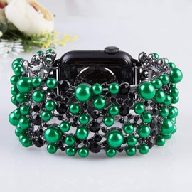 VIQIV - Correa para reloj Apple de 38 mm, 42 mm, 40 mm, 44 mm, iWatch Series 6/5/4/3/2/1, con diamantes de imitación y perlas