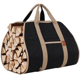 GoCampDirect Firewood Carriers with Handles - 39 * 18 Inch Log Carrier | Package Waxed Canvas Firewood Bag Carrier | Water Resistant Firewood Tote Wood Carrying Bag for Camping Indoor - Black