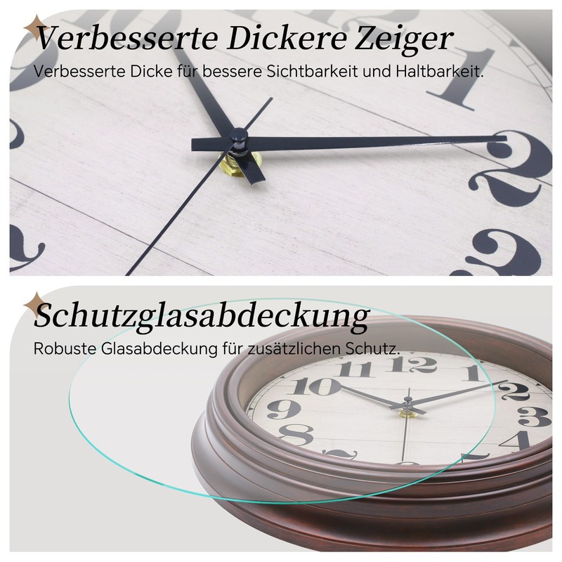 VIKMARI 30 cm Vintage Wall Clock, Large Retro Brown Wall