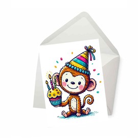 PICTURE THIS PRINTS Cute Baby Monkey Birthday, Cute Monkey Birthday Card for Kids and Adults, Jungle Animal Greeting for Toddlers, Cartoon Themed Celebration, Comes with Envelope (5x7”)