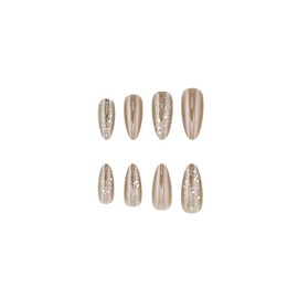 SINHOT Almond Press on Nails Medium Fake Nails Glossy Glue on Nails Chrome Acrylic Nails White Bling Glitter Stiletto Artificial Nails Stick on False Nails with Design 24 pcs