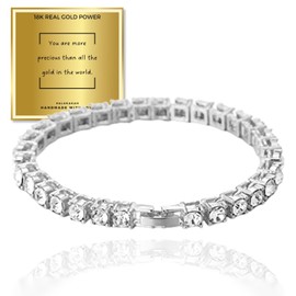 HALUKAKAH Platinum Plated Tennis Chain Bracelet - Luxury Sparkling Jewelry for Kids - Chain Length 18cm - with Giftcard - Stylish Accessories for Everyday Glam,Birthday,Party