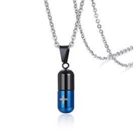Medical Alert ID Pendant Necklaces for Men Women Stainless Steel Emergency Pill Case Tube Holder Necklaces