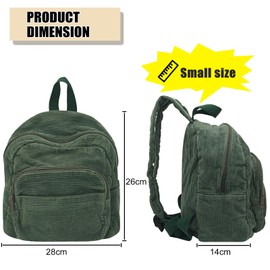 Boziee Small Canvas/Cord Backpack Women's City Backpack Backpacks Daypacks Backpack Handbags School Backpack for Women Girls Teenagers School Travel Work Small Size (Corduroy, Green)