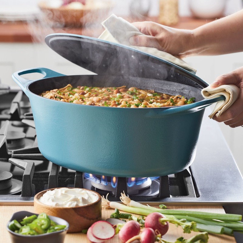 Rachael Ray NITRO Cast Iron Dutch Oven, 6.5 Quart, Agave