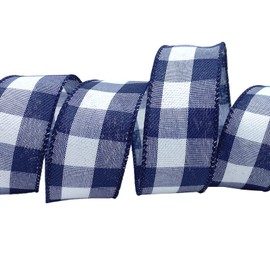 Morex Ribbon Wired Gingham Style Ribbon, 1.5 inches by 50 yards, Navy Blue, 7382.40/50-624