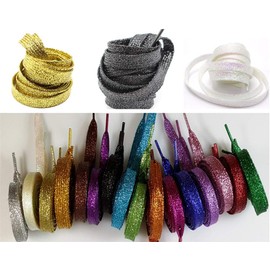 Ximkee 2 Pairs Shiny Gold Shoelaces Metallic Glitter Flat Shoelaces Sparkly Bootlaces Shimmering Shoelaces for Canvas Sneaker Athletic (Light gold)