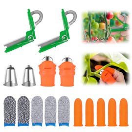 16 Pcs Gardening Thumb Knife Set, Thumb Knife for Harvesting, Stainless Steel Nail Cutters, Silicone Finger Protectors, Plant Picking, Vegetable Pruning, Garden Tool Set （Green）