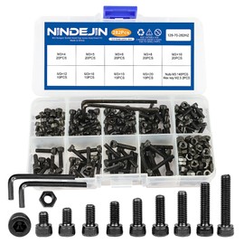 NINDEJIN Metric M3 Hex Socket Head Cap Screws, Allen Socket Drive M3 x 4mm/ 5mm / 6mm/ 8mm/ 10mm/ 12mm/ 16mm/ 18mm/ 20mm Carbon Steel Screw Bolt and Nut Assortment Kit with Wrench Key (Machine Screws)