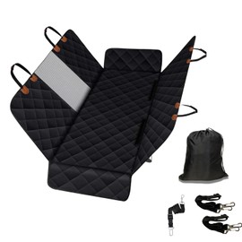 Mozzoom X-Large Waterproof Dog Car Hammock with Mesh Window, Scratchproof Back Seat Cover for Dogs, Durable Car Seat Protector for Trucks and SUVs (Black, 60" W x 64" L)