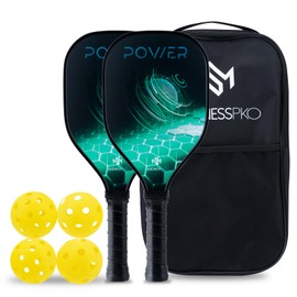 MadnessPKO Graphite Pickleball Paddles Set- Premium Rackets Fiber Face & Polymer Honeycomb Core Pickleball Set Includes 2 Pickleball Paddles + 4 Pickleball Balls + 1 Bag (Black)