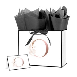 Linelglobal Letter Gift Bag with Wrapping Paper Ribbon for Women Men 12.6" Anniversary Wedding Party - Initial O