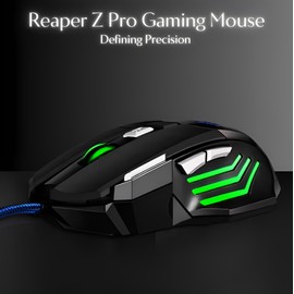 Nexurion Reaper Z Pro Gaming Mouse - 3600 DPI, 7 Macro Buttons, 10 Color-Changing RGB Backlight, 4 Adjustable DPI Levels - Midnight Black