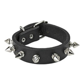 Paula & Fritz® Men's Faux Leather Bracelet Black Silver 240 mm Long 18 mm Wide Stainless Steel Spike Men Women Bracelet Bracelet Spike Bracelet, Leather Leather Surgical steel