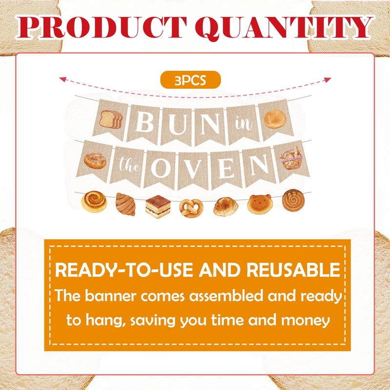 EUOYUFO 3pcs Bun in the Oven Burlap Banners Bun in
