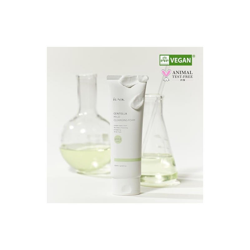 IUNIK- Limpiador facial espumoso suave con centella asiática, no resecado,