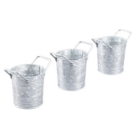 WH Walford Home Décor - Galvanized Metal Flower Pot Planters with Handles – Rustic Small Metal Buckets - Vintage Style Country Wedding/Table Centerpiece Decorations, 4 inch, Set of 6