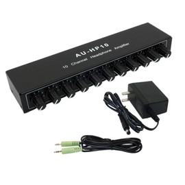 VQP 10 Channel Headphone Amplifier Amp, Stereo Audio Headphone Splitter Distributor, Aux Mini TRS 3.5mm Audio Interface & Cable, 12V 1A Power Adapter for Audio Mix Recording Studio Stage