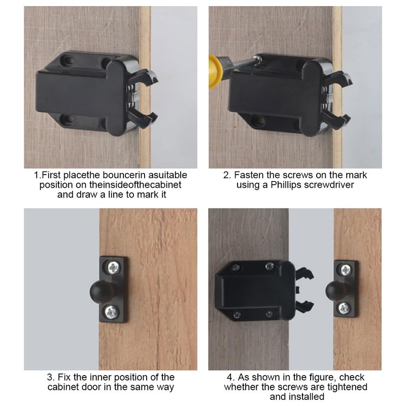 6 Pcs Touch Release Catch Latch ， Black Push-to-Open ABS