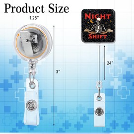 PUVOXHO Night Shift Funny Skeleton Glitter Badge Reel, Retractable Badge Holder with Alligator Clip for Doctor Nurse Coworker Teacher, Medical Office Gifts for Night Shift Worker Nurse Doctor RN ER