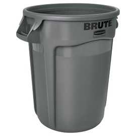 Rubbermaid Commercial Products BRUTE Heavy-Duty Round Trash/Garbage Can with Venting Channels 32-Gallon Gray Wastebasket for Home/Garage/Bathroom/Outdoor/Driveway