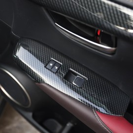 Red Black Carbon Fiber Pattern Interior Accessories Door Window Lock Switch Lift Cover Fit for 2015 2016 2017 2018 2019 2020 Lexus NX200t NX300 NX300h (Black)