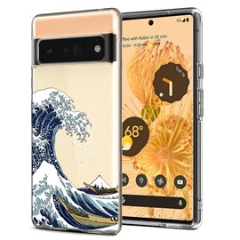 Unov Pixel 6 Pro Case Clear with Design Soft TPU Shock Absorption Slim Embossed Pattern Protective Back Cover for Pixel 6 Pro 5G 6.7 inch (Great Wave)
