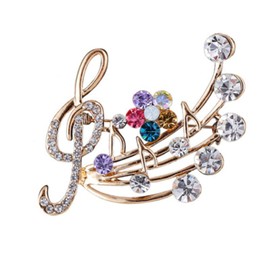 JczR.Y Broche de hoja de notas musicales de moda Colorfu con diamantes de imitación de flor con clave de agudos para mujer, boda, concierto, fiesta, joyería de regalo, Joya Zinc