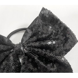 COTIM COYIN Sequins Hair Bows for Women Girls, Large Bow Clips Glitter Cheer Bowknot Elastic Hair Tie, Black