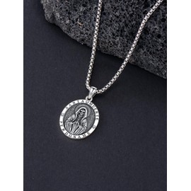 Shusukue Santa Muerte Necklace for Women Men Sterling Silver Grim Reaper Necklace Santa Muerte Pendant with Prayer Cross Vintage Skull Necklace