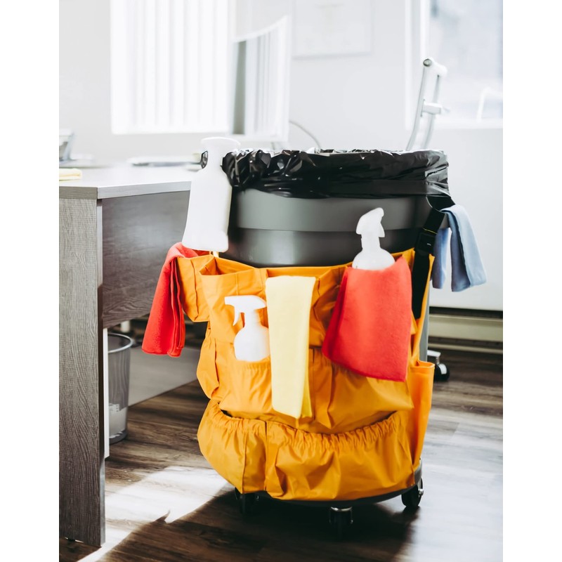 QWORK Trash Can Caddy Bag, 10 Pocket Commercial Cleaning Bag,