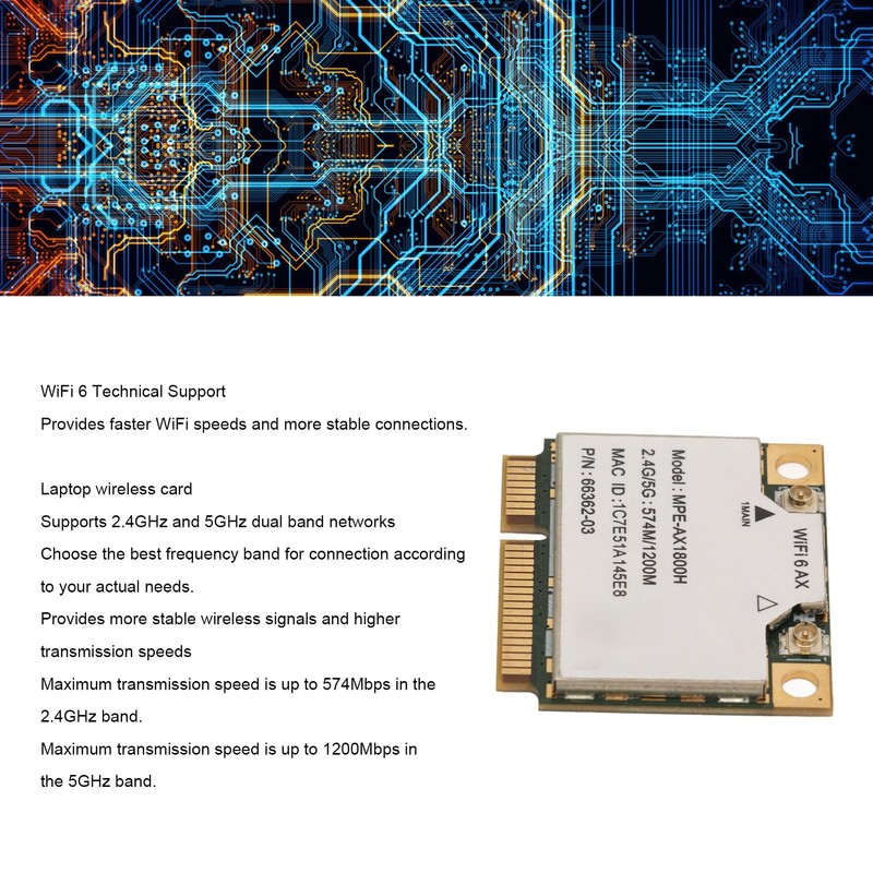 AX1800H WLAN Card, Bluetooth 5.2 PCIE Interface WiFi 6 Card,