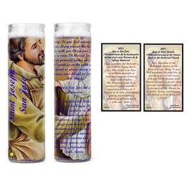 Set of 2 St Joseph Prayer Candles 2 Veladoras De San Jose Year of St Joseph declared by Pope Francis - Candles Have Pope Francis Prayer to St Joseph