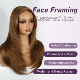 Joedir 20" Straight Layered 13x3 Glueless HD Lacefrontal Wigs Pre Plucked Natural Hairline High Temperature Synthetic Wigs For Women(Dirty Blonde Color/Golden Blonde)
