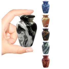 Marble Finish Keepsake Sharing Urn – Mini Metal Cremation Urn for Human or Pet Ashes – Small Memorial Token Urn with Velvet Bag & Funnel – A Perfect Tribute & Gift for Families (Monte Carlo)