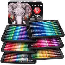 KALOUR 180 Colored Pencil Set for Adults Artists kids- 3.3mm Rich Pigment Soft Core -12 Metallic Pencil - Wax-Based - Ideal for Coloring Drawing Sketching Shading Blending - Vibrant Color（Tin Case）
