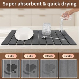 Stone Drying Mat for Kitchen Counter, 24"×16", Collapsible Super Absorbent Dish Drying Pad Heat-resistant Mat, Quick Drying Stone Mat, Diatomaceous Earth Dish Drying Mat for Dishes Bottles Cups