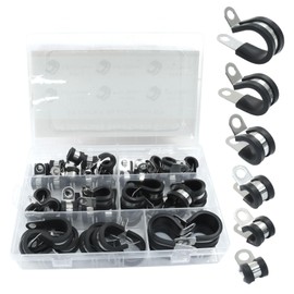 Aracombie 52pcs Cable Clamps Assortment Kit, Rubber Insulated Clamps with Cushion Design, Stainless Steel Pipe Clamps in 6 Sizes (1/4", 5/16", 3/8", 1/2", 5/8", 3/4")