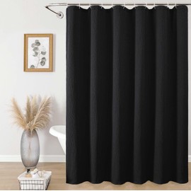 Aiyufeng Cortina de ducha larga de tela negra para baño, cortina de ducha con patrón texturizado 3D, calidad de spa, cortina de baño bohemia, estilo moderno, tela suave de lujo, lavable a máquina, 72