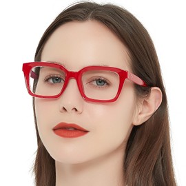MARE AZZURO Square Reading Glasses Women Trendy Large Readers 100 125 150 175 200 225 250 275 300 350 400 500 600 (Red, 2.75)
